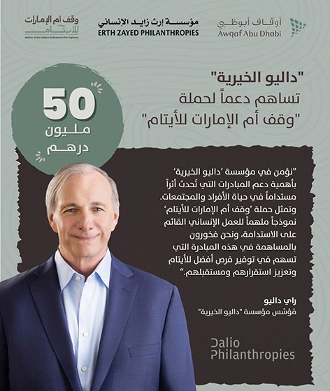  Dalio Philanthropies Contributes AED 50 Million in Support of the “Mother of the Nation Endowment for Orphans”